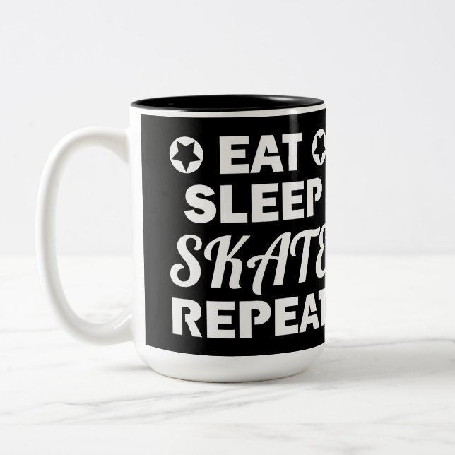 Eat Sleep Skate Repeat, Roller Derby Two-Tone Coffee Mug (Left)