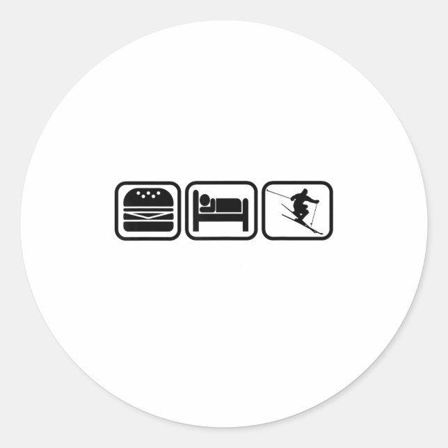 Eat, Sleep, Ski &amp; Repeat _ I Love Skiing All D Classic Round Sticker (Front)