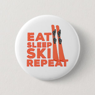 Eat Sleep Ski Repeat 2 Inch Round Button