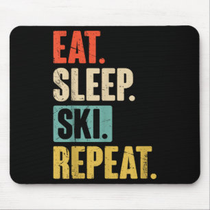 Eat Sleep Ski Repeat - Funny Retro Vintage Skiing Mouse Pad