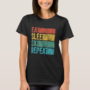 Eat Sleep Ski Repeat Skiing Skier Vintage Distress T-Shirt