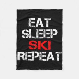Eat Sleep Ski Repeat Winter Mountains Skiing Lodge Fleece Blanket