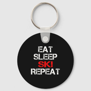 Eat sleep ski repeat winter mountains skiing lodge keychain