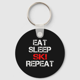 Eat Sleep Ski Repeat Winter Mountains Skiing Lodge Keychain