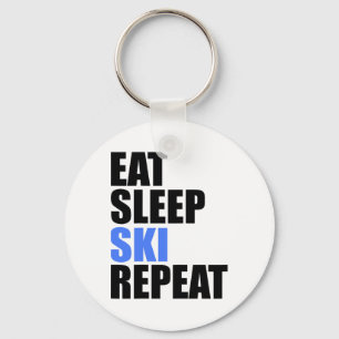 Eat Sleep Ski Repeat Winter Mountains Skiing Lodge Keychain