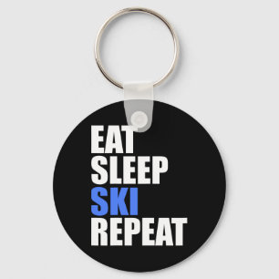 Eat Sleep Ski Repeat Winter Mountains Skiing Lodge Keychain