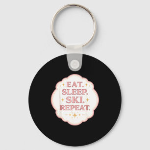 Eat sleep ski repeat woman skier lover girl skiing keychain