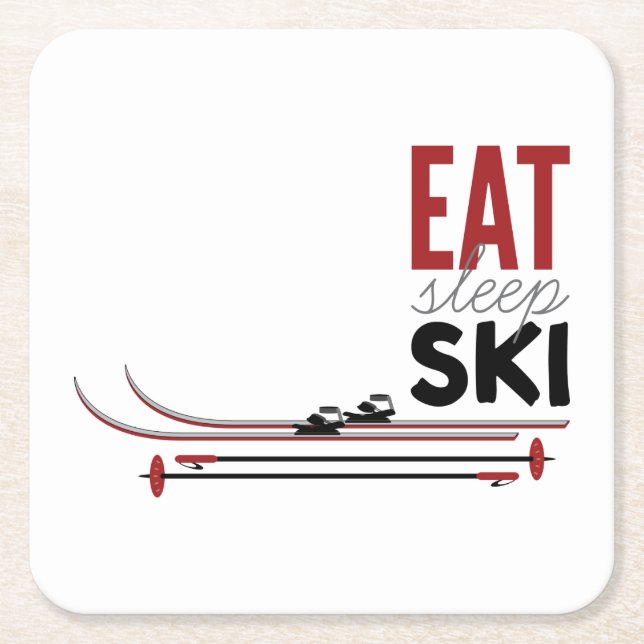 Eat Sleep Ski Square Paper Coaster (Front)