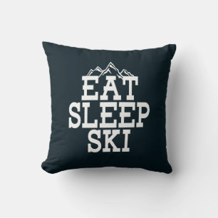 Eat Sleep Ski Typography Modern Throw Pillow