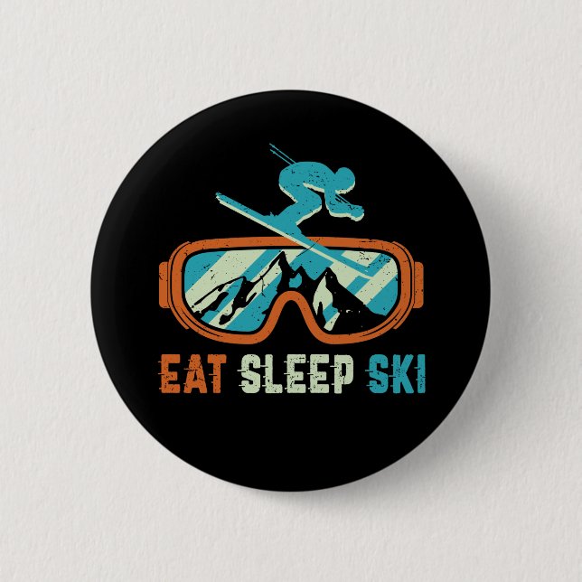 Eat Sleep Ski Vintage Retro Skiing Goggles 2 Inch Round Button (Front)