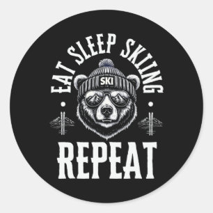 Eat Sleep Skiing Repeat Bear Ski Instructor Winter Classic Round Sticker