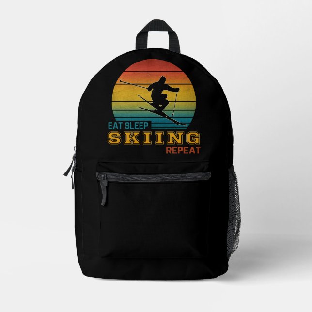 Eat Sleep Skiing Repeat  Printed Backpack (Front)