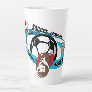 Eat, sleep, soccer, repeat.  cartoon soccer latte mug
