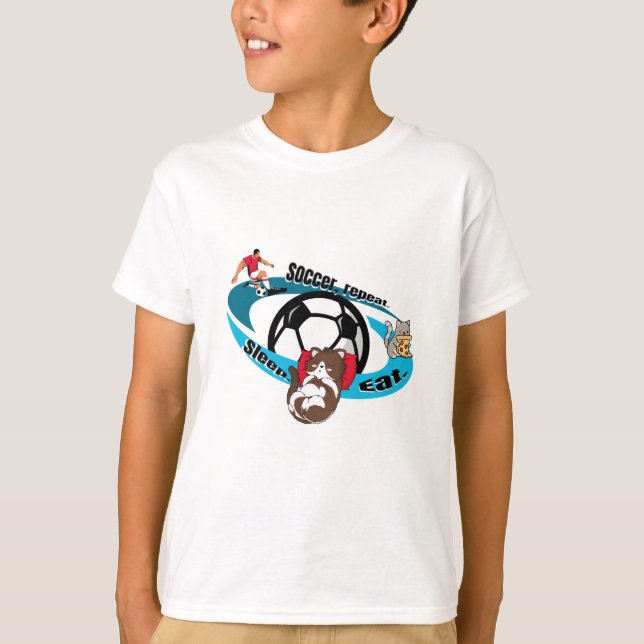 Eat, sleep, soccer, repeat.  cartoon soccer T-Shirt (Front)