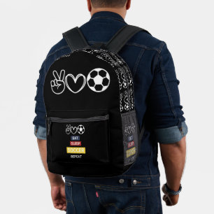 Eat sleep soccer repeat printed backpack