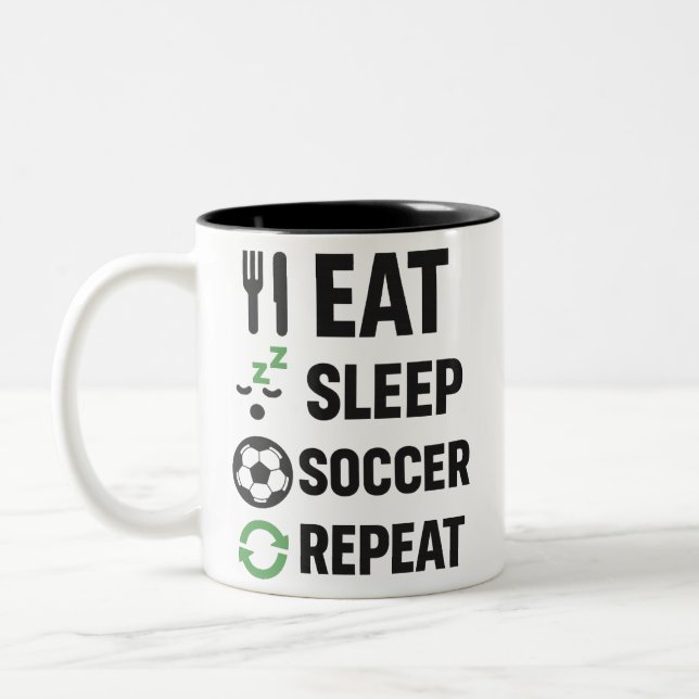 Eat Sleep Soccer Repeat  Two-Tone Coffee Mug (Left)