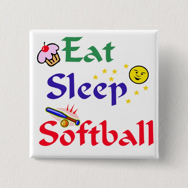 Eat Sleep Softball 2 Inch Square Button (Front)
