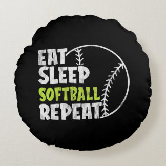 Eat Sleep Softball Repeat Cute Vintage Softball Round Pillow