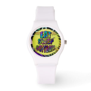 Eat Sleep Softball Wild Animal Print Watch
