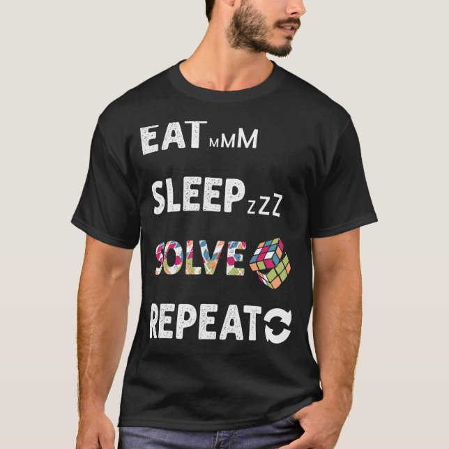 Eat Sleep Solve Repeat Math Speed Cubing Genie Cub T-Shirt (Front)