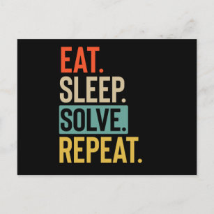 Eat Sleep solve Repeat retro vintage colours Postcard