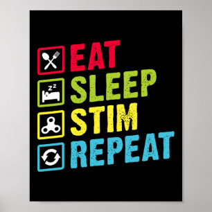 Eat Sleep Stim Repeat Autism Awareness Kids Boys W Poster