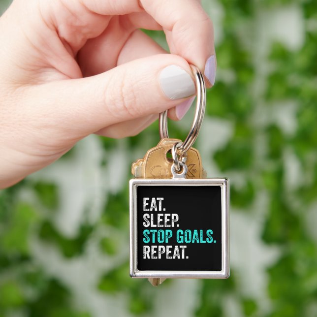 Eat Sleep Stop Goals Repeat - Goalkeeper Gift    Keychain (Hand)