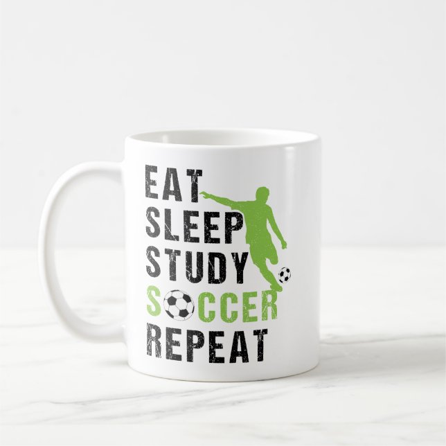 Eat Sleep Study Soccer Repeat Boy Soccer Player Coffee Mug (Left)