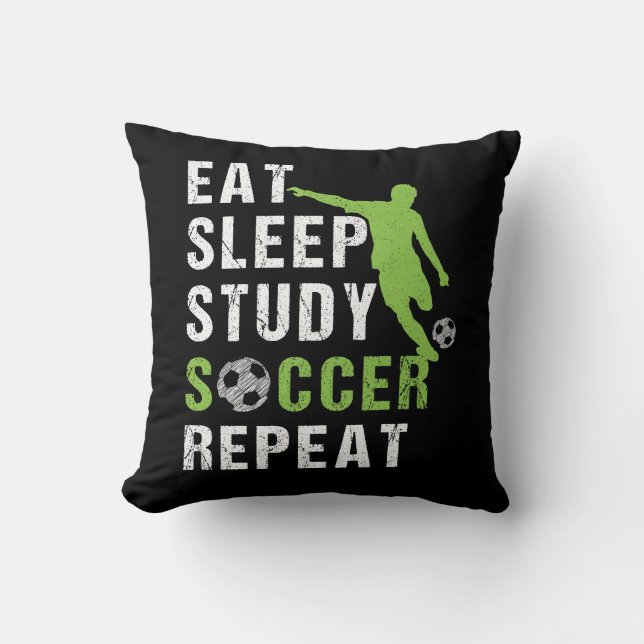 Eat Sleep Study Soccer Repeat Boy Soccer Player Throw Pillow (Front)