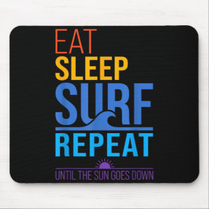 Eat sleep surf repeat retro sunset colours surfing mouse pad