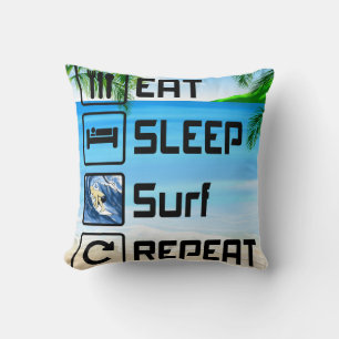 Eat Sleep Surf Repeat Throw Pillow