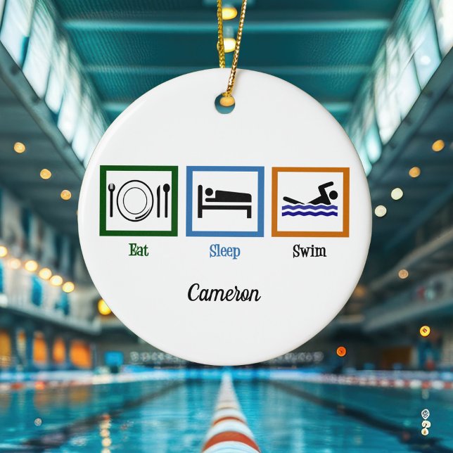 Eat Sleep Swim Funny Swimmer Christmas Ceramic Ornament (Creator Uploaded)