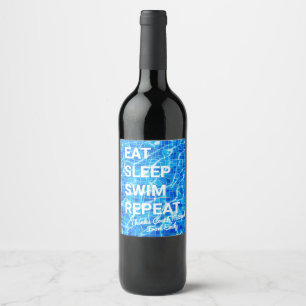 Eat Sleep Swim Repeat Swimming Personalized Thanks Wine Label