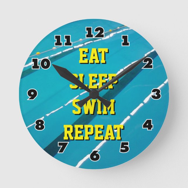 EAT SLEEP SWIM REPEAT swimming pool wall clock (Front)