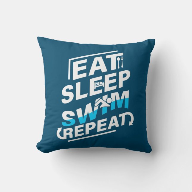 Eat Sleep Swim Throw Pillow (Front)