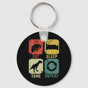 Eat Sleep Tame Repeat Dinosaur Gaming Geek Funny G Keychain