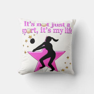 EAT, SLEEP, TRAIN, PINK VOLLEYBALL STAR DESIGN THROW PILLOW