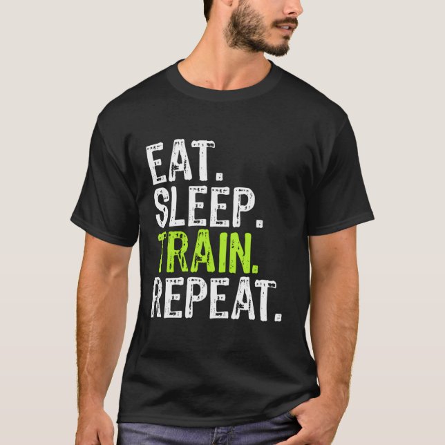 Eat Sleep Train Repeat Athlete Workout Hoodie T-Shirt (Front)