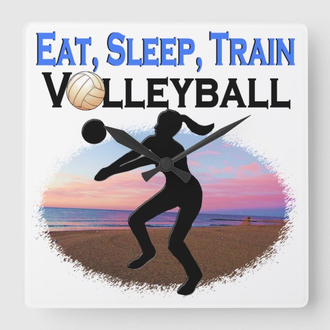 EAT, SLEEP, TRAIN VOLLEYBALL SQUARE WALL CLOCK (Front)