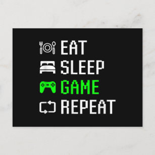 Eat Sleep Video Game Repeat Funny Gamer Gaming Postcard