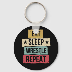 Eat Sleep Wrestle Repeat Wrestling Wrestler Retro Keychain