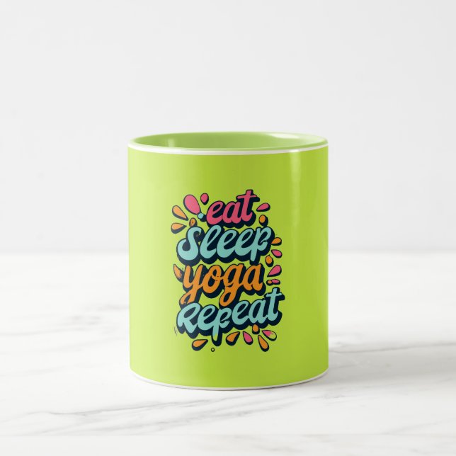 Eat Sleep Yoga Repeat Typography  Two-Tone Coffee Mug (Center)