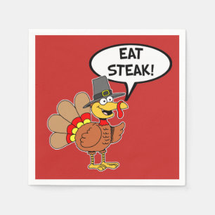 Eat Steak Turkey Pilgrim Hat Thanksgiving Napkin