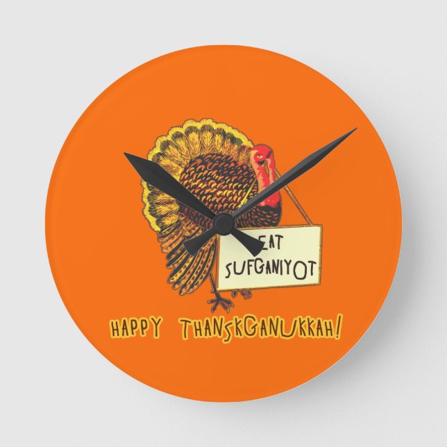 Eat Sufganiyot Funny Thanksgiving Hanukkah Tee Round Clock (Front)
