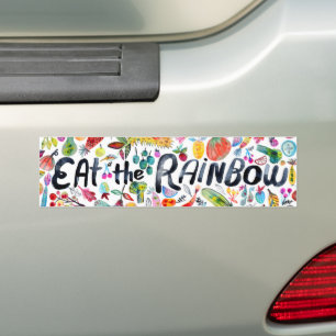 Eat the Rainbow Colorful Watercolor Fruit Veggies Bumper Sticker