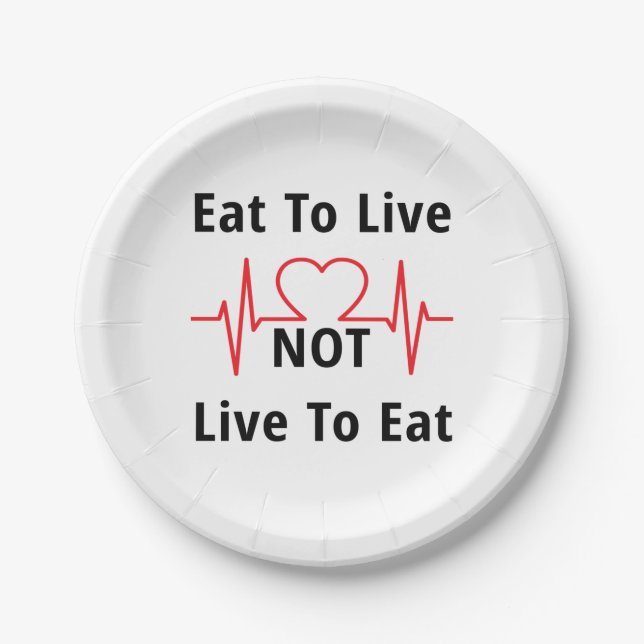 Eat to Live, not Live to Eat Paper Plate (Front)
