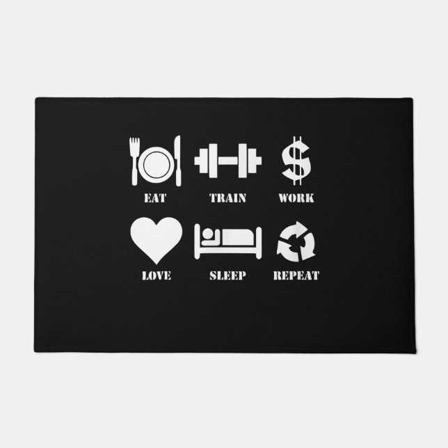 Eat Train Work Love Sleep Repeat Motivational Gym Doormat (Front)