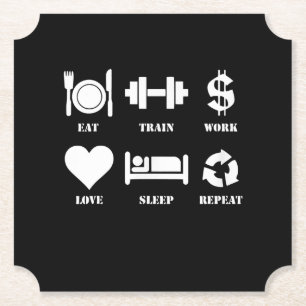 Eat Train Work Love Sleep Repeat Motivational Gym Paper Coaster
