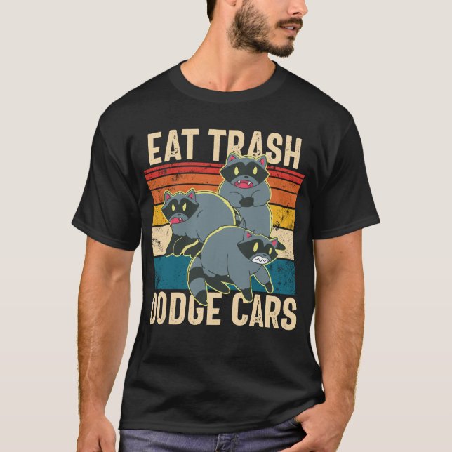 Eat Trash Dodge Cars Retro Raccoon Trash Panda T-Shirt (Front)