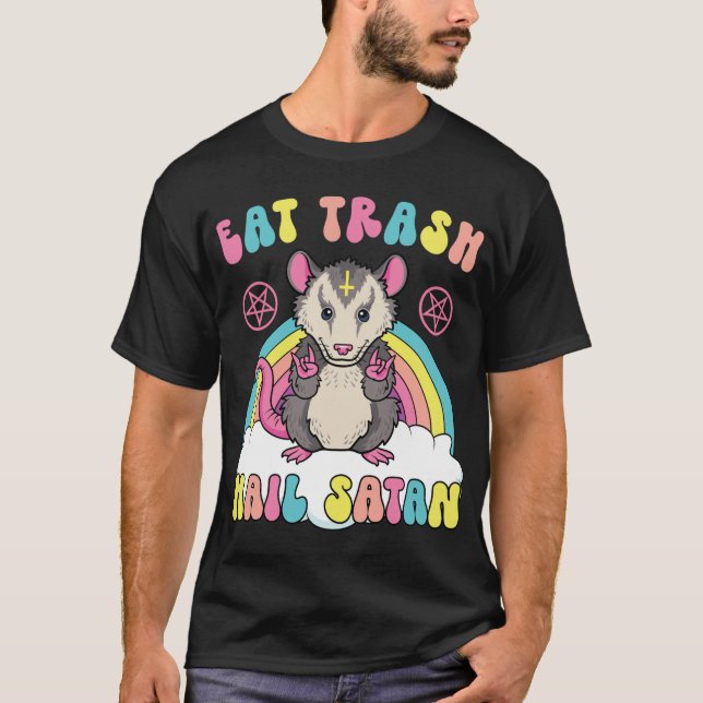 Eat Trash Hail Satan Kawaii Pastel Goth Satanic Po T-Shirt (Front)